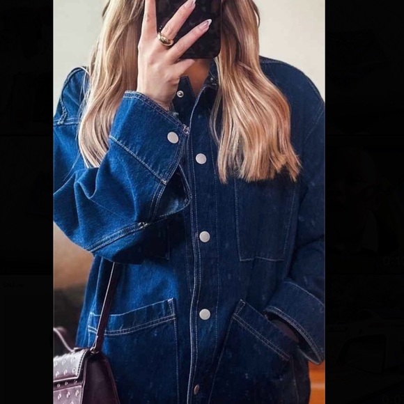 Dark Blue Denim Jacket with Silver Snap Buttons - Picture 2 of 4